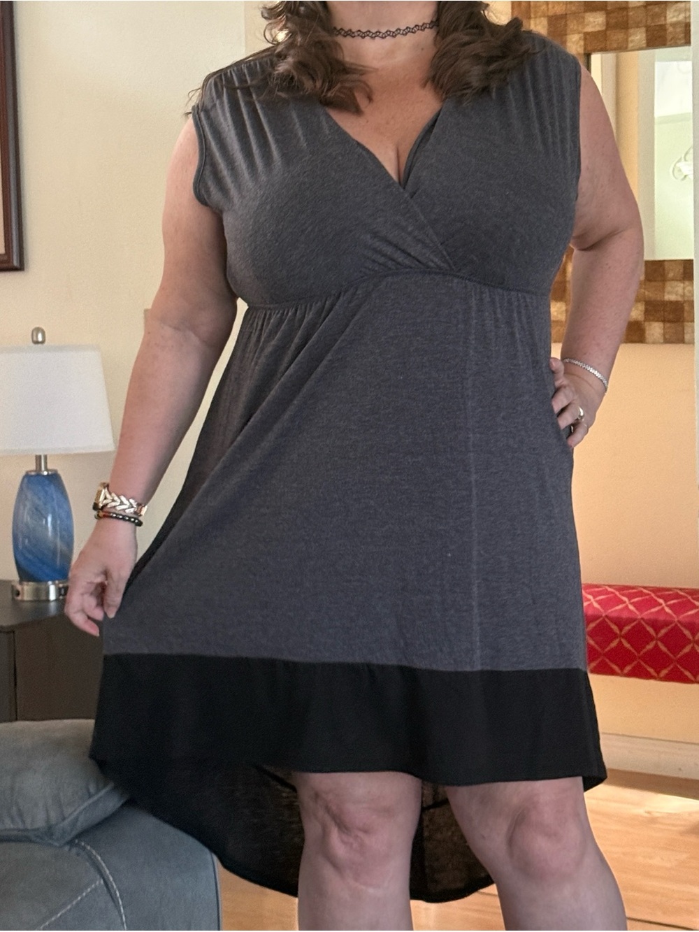 Delirious Gray and Black High-Low Dress
